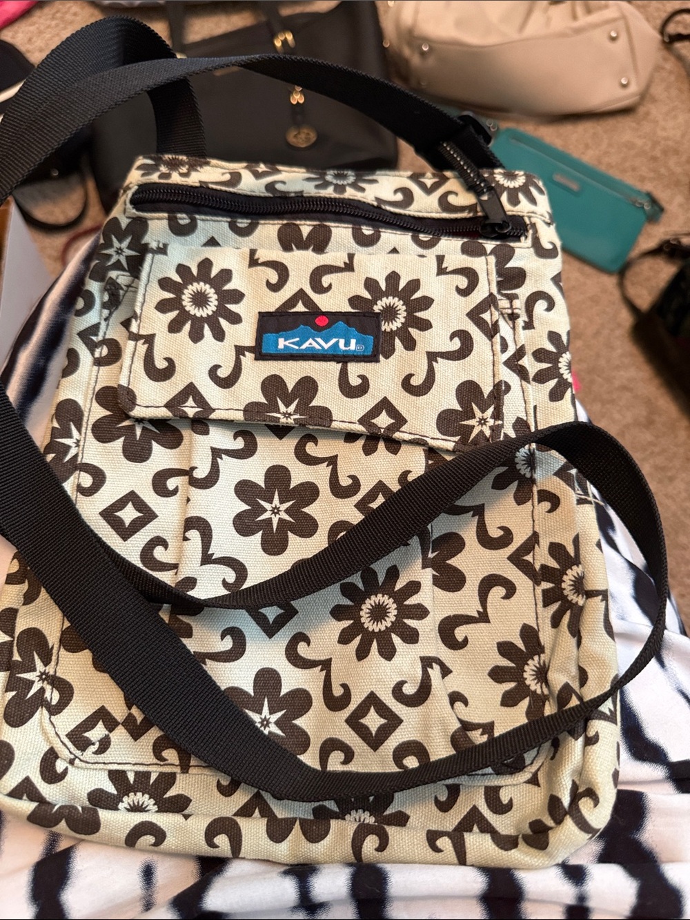 Kavu Cream and Brown Floral Crossbody